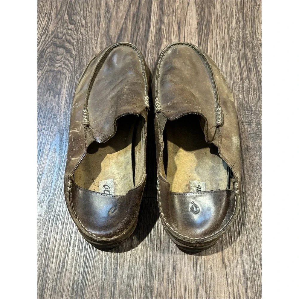 Olukai Moloa Leather Slip On Shoes - Men's Size 14 - Brown Casual Loafers